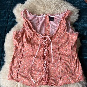 Torrid Cottagecore Pink Floral Lace-Up Top